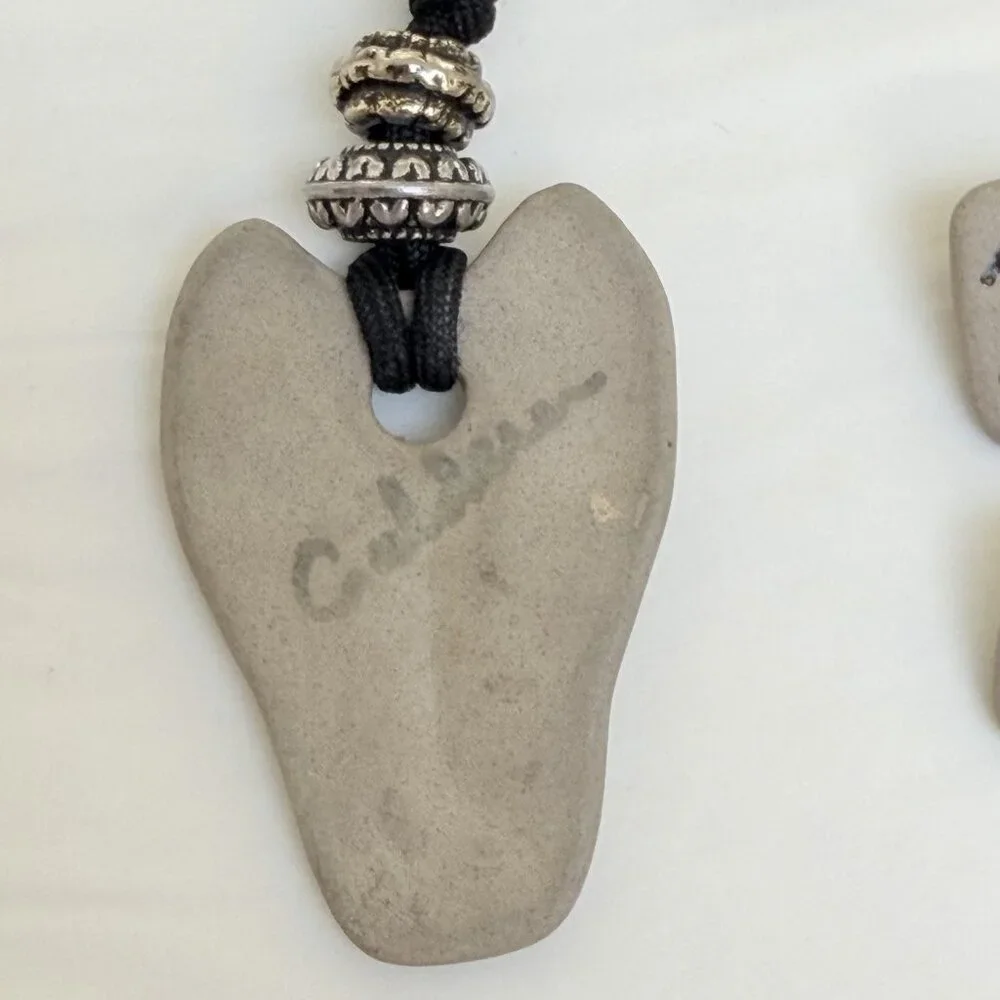 Vintage Clay Cat Head Calderon Signed Necklace Clip On Earrings Set Gift